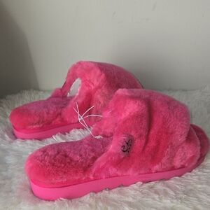 ez Feet Shearling Wide Crossband Slide Slippers Pink US 12